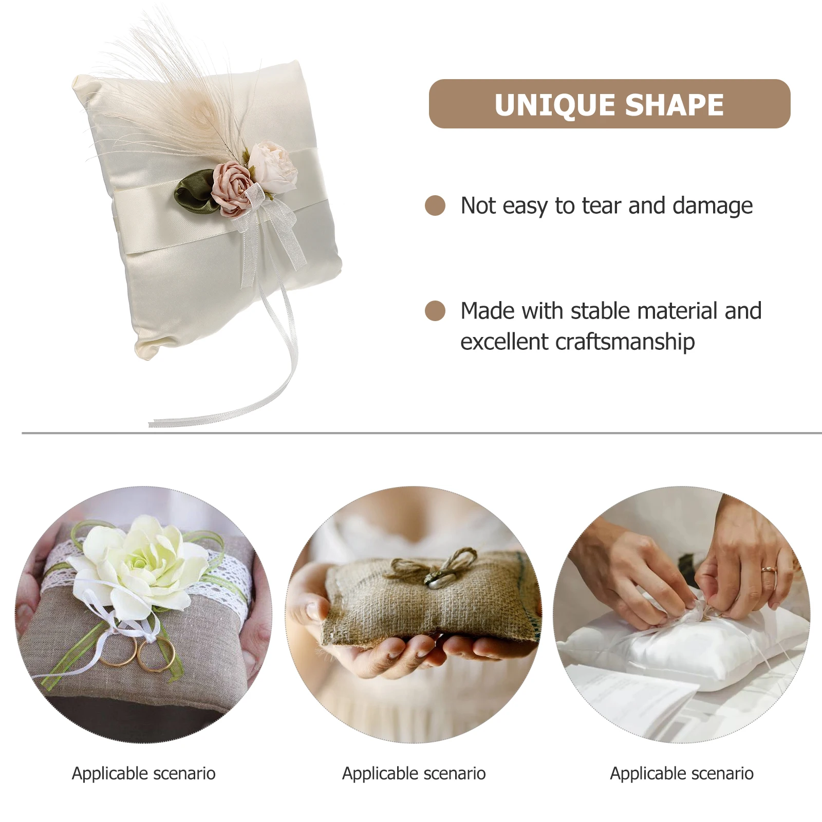 

Satin Flower Ring Pillow Wedding Bearer Basket Cushions for Pillows White Accessories Bride