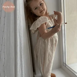 Fashion Baby Girl Cotton Lace Onesie Infant Toddler Child Strap Overalls Loose Outfit Summer Jumpsuit Casual Baby Clothes 1-7Y