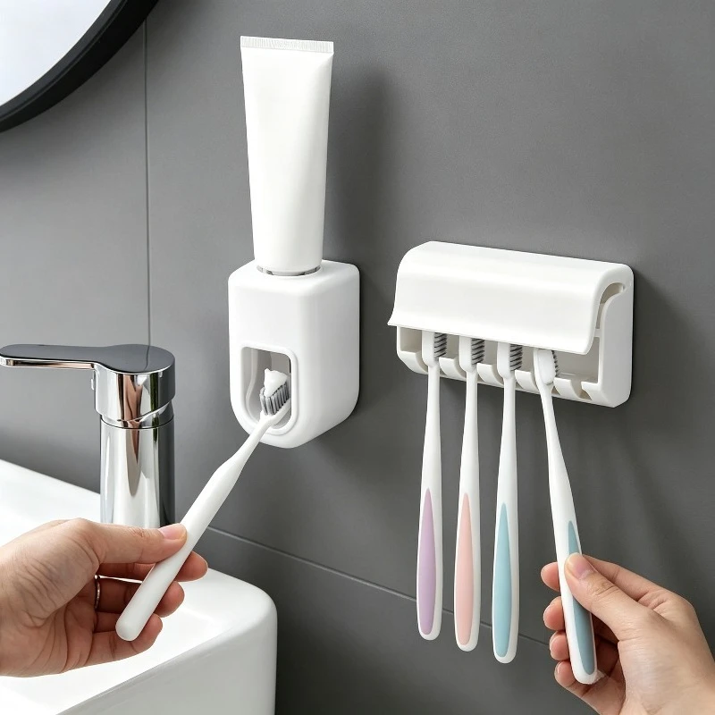 Toothbrush Storage Rack and Toothpaste Dispenser, Easy To Install, Bathroom Wall Mounted Storage Rack