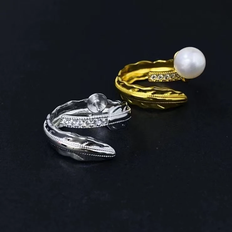 

Wholesale 925 Sterling Silver Adjustable Ring Mount Settings Findings Mountings Accessory Parts for 7-8mm Pearls, 5pcs/lot