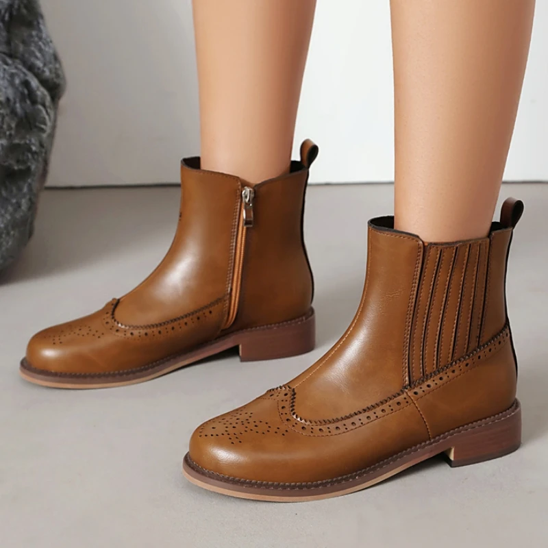 

Повседневные ботинки-полусапожки для женщин, весна-осень, черные, коричневые, мотоциклетные, на плоской подошве, для вечеринок, женская обувь больших размеров, 48