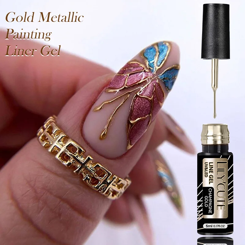 LILYCUTE 5ml Nail Art Bright Mirror Metallic Effect Liner Gel Nail Polish With Brush Wire French Drawing Graffiti Painting Gel