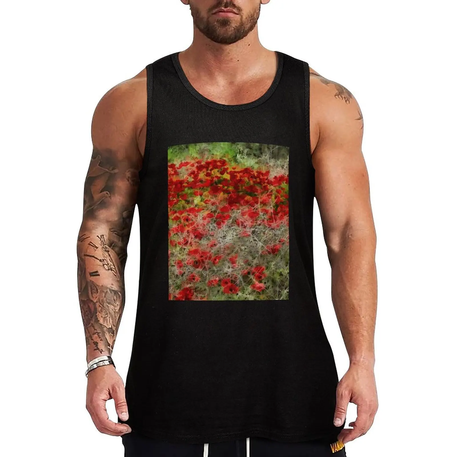 Beautiful Red Wildflower Anemones Abstract Art Tank Top Male vest gym clothes for man