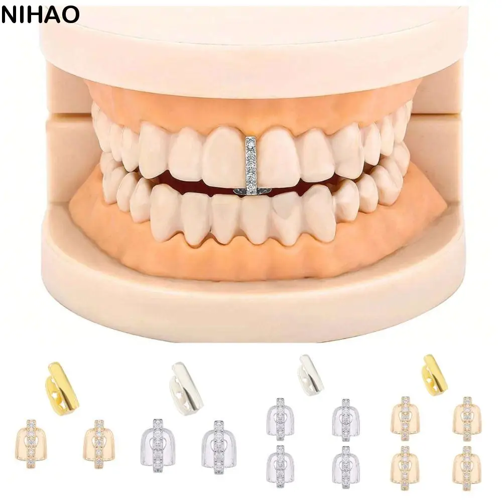 

3/5Pcs Trendy Punk Hip Hop Teeth Grillz Funny Bling Rhinestone Teeth Caps Removable Fashion Single Clips Grillz Gift
