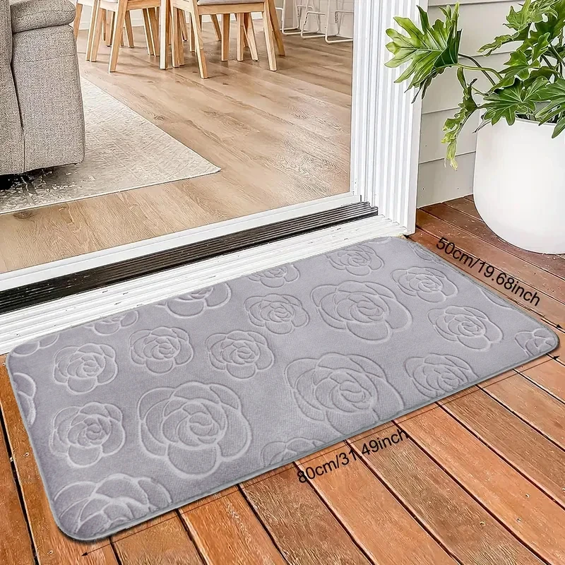 Large Kitchen Mat Rose Bath Mat Quick Dry Absorbent Anti Slip Bath Mat Soft and Comfortable Carpet Floor Mat Rose Bathroom Rug