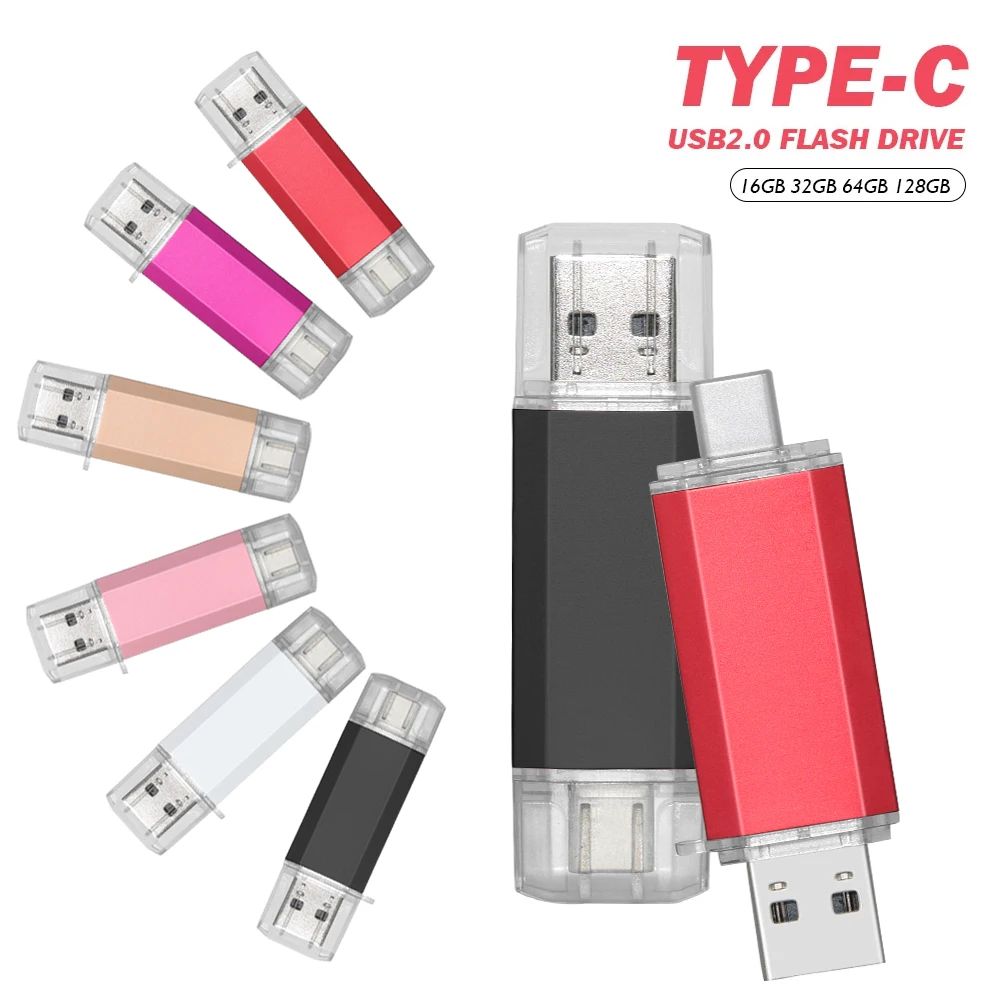 USB แฟลชไดรฟ์คุณภาพสูง2.0 128GB 64GB เพนไดรฟ์8GB ชนิด32GB ชนิด-C 2 in 1เมมโมเรียสติ๊ก USB 16GB 4GB USB