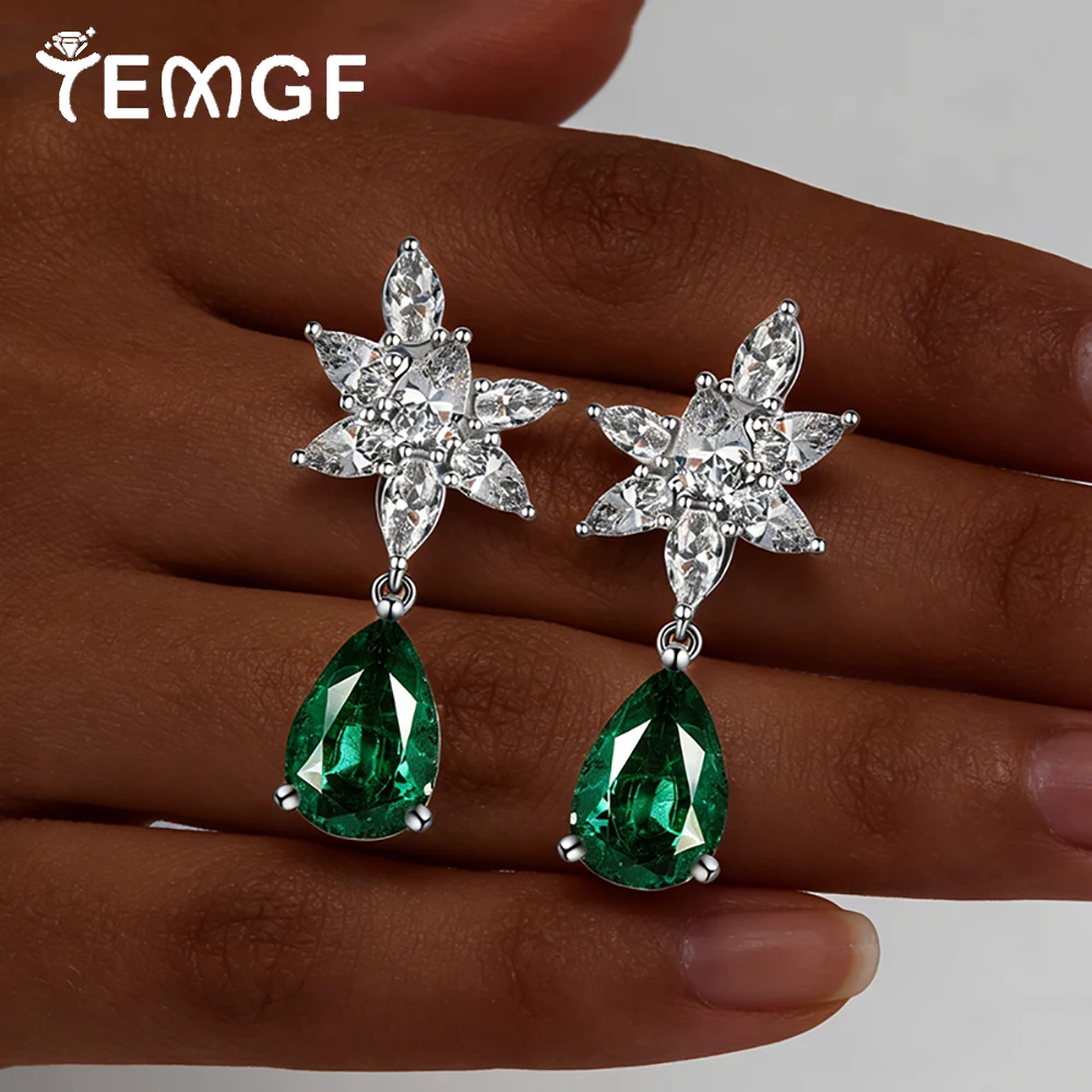 

TEMGF Luxury 4CT Pear Shape Moissanite/Zircon Drop Earrings for Charm Women 925 Silver Wedding Banquet Elegant Shiny Ear Jewelry