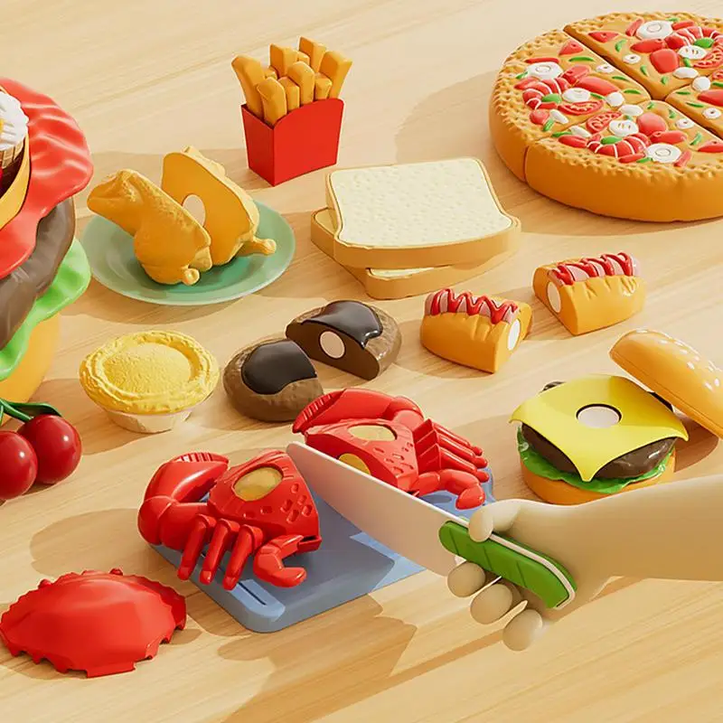 

Kids Pretend Play Kitchen Realistic Burger Fries Family Bucket Meal Set Educational Model Toys for Boys Girls Travel Activities