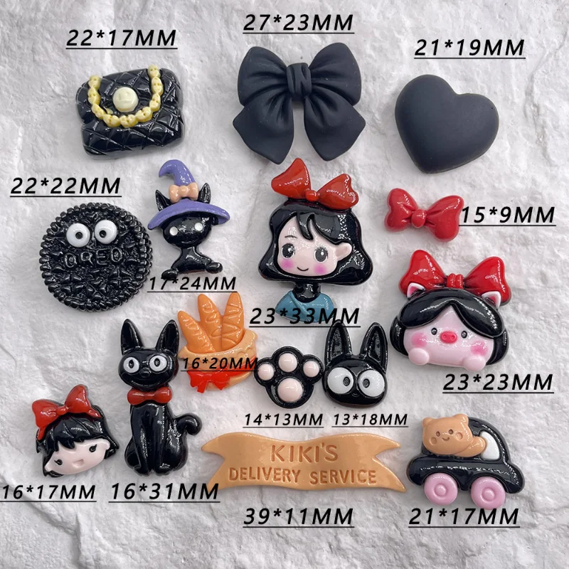 10Pcs Cartoon Little Witch Girl Cat Flatback Cabochon Scrapbooking Materials Dollhouse Miniatures Resin Decoration Accessories