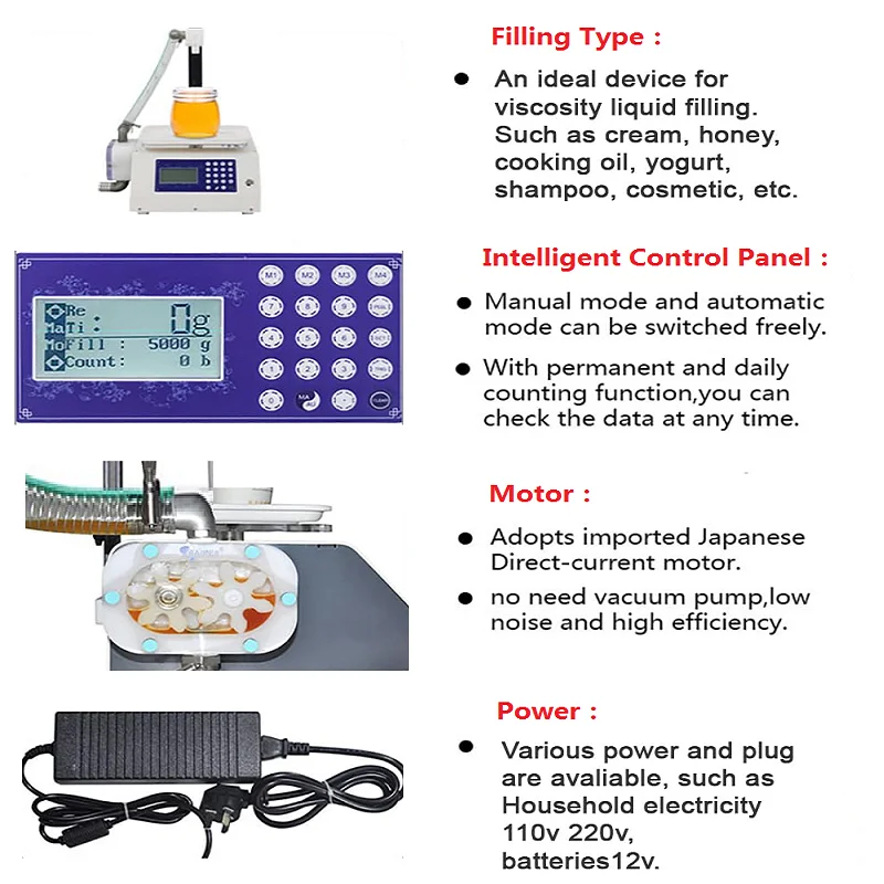 

Honey Filling Machine Food Grade Automatic Weighing Bottle Filler Peristaltic Pump Oil Viscous Paste Liquid Filling Machine