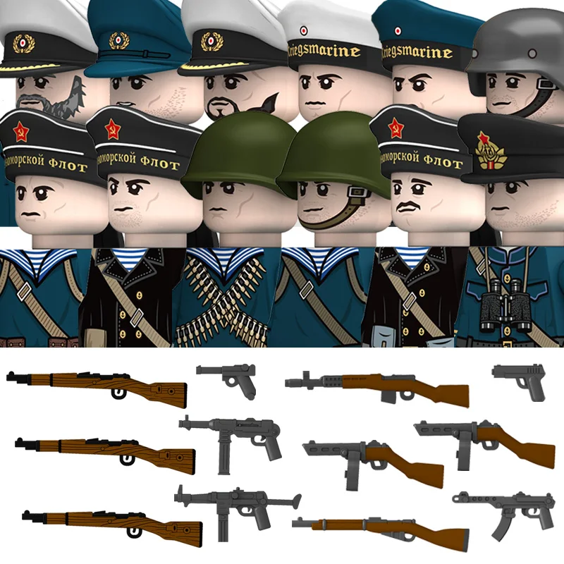 WW2 Military Navy Serie Soldat Figuren Bausteine Sowjetunion Krieger Infanterie Offizier Gedruckt Helm Ziegel Spielzeug Geschenke