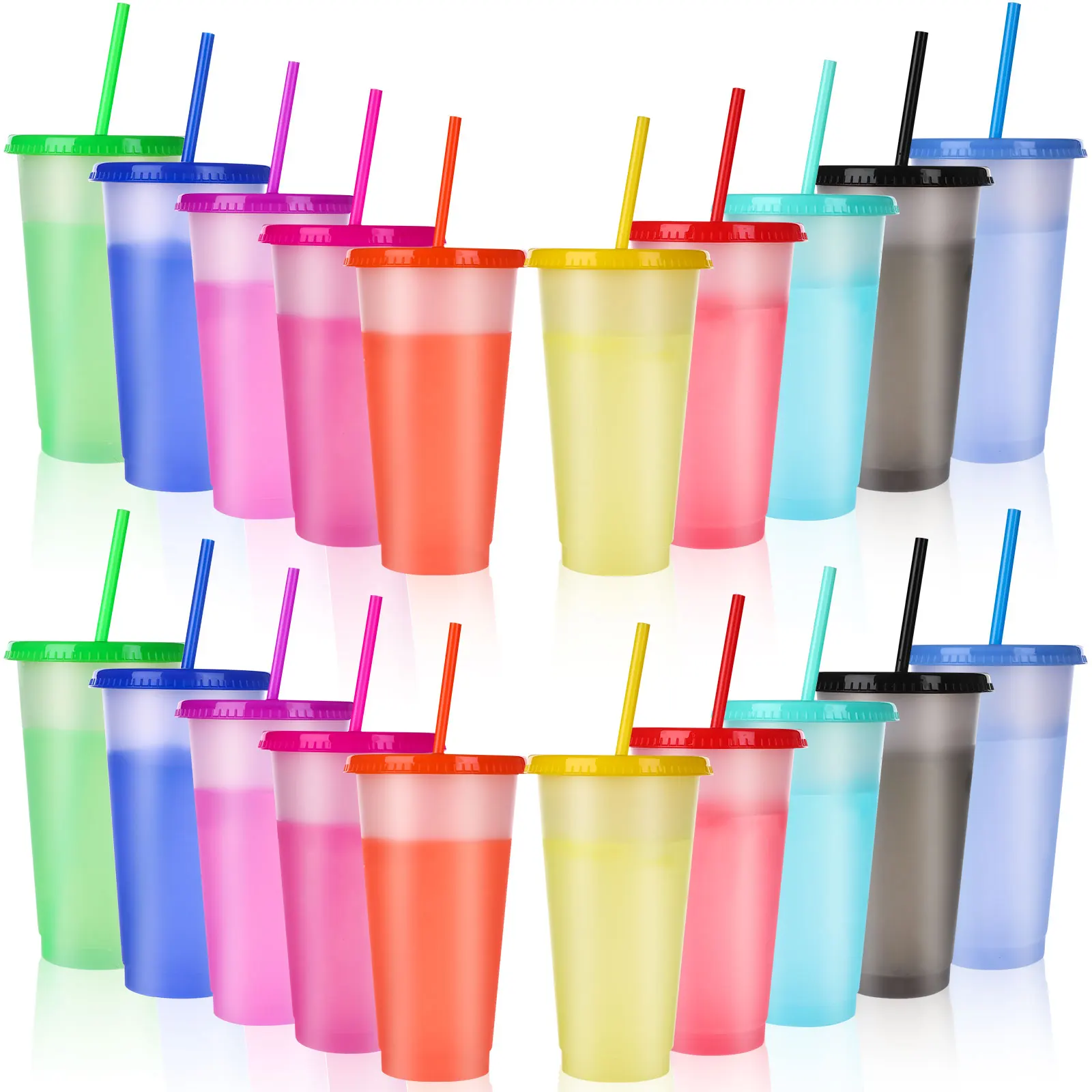 20pcs Color Changing Cups with Lids and Straws Reusable Cups Iced Coffee Cups Plastic Color Changing Travel Mugs