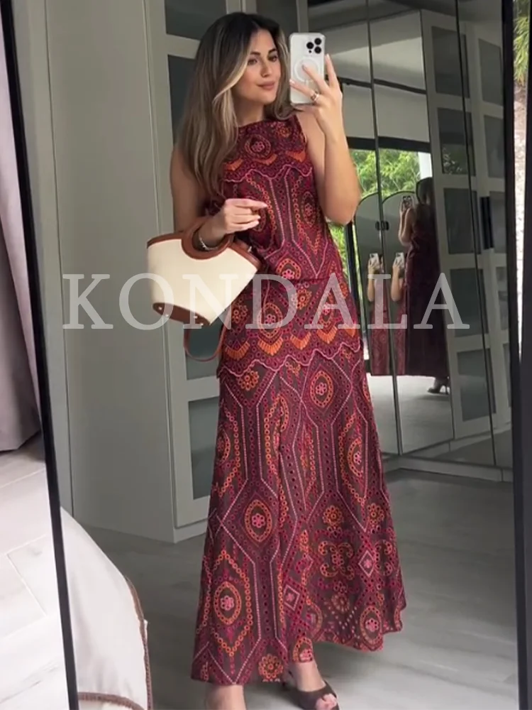 KONDALA Women Chic Embroidery Skirt Set Vacation Trendy Hollow Flower Tank Top Set 2026 Summer Fashion Ladies Elegant Skirt Set image 3