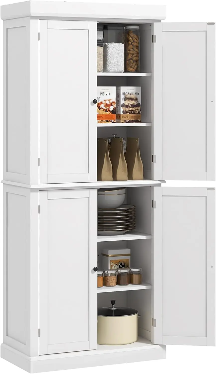 Tall Storage Cabinet with 4 Doors and 2 Adjustable Shelves for Dining Room