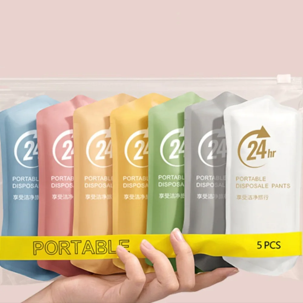 5Pcs Traceless Women's Disposable Panties Mid Waist Cotton Crotch Stripe Seamless Briefs Underpants Lingerie