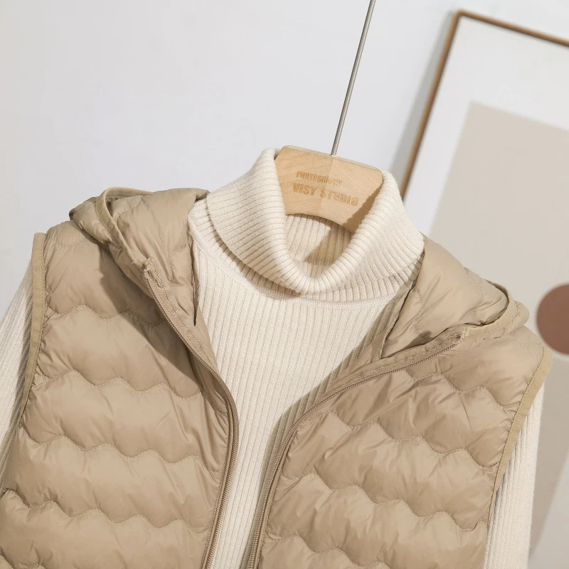 Schinteon Women's 90% Lightweight White Duck down Vest Autumn Winter Warm Top with Hood 2026 New Sleeveless Jacket