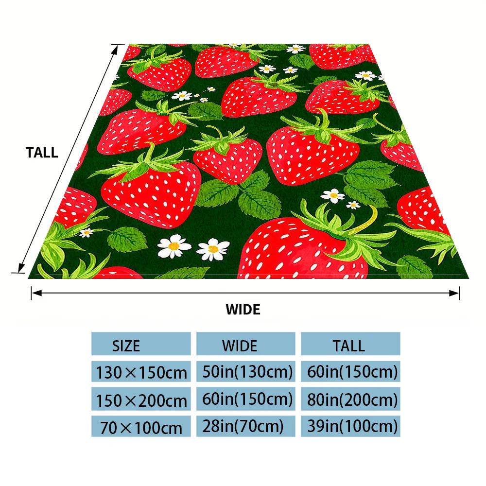 Strawberry Dark Green Winter And Summer Dual-Use Comfortable Flannel Blanket, Soft And Sticky Sofa Cover Blanket, Exquisite Gift