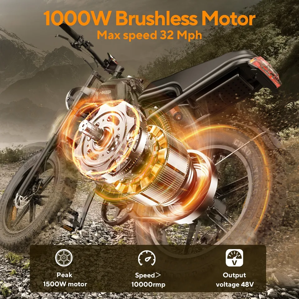 20" Fat Tire E-Mountain bike 1500W Peak 48V 15AH Electric Bike for Adults image 4