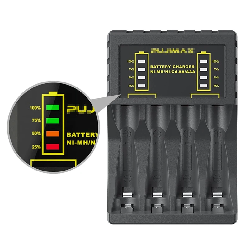 Ładowarka 4-gniazdowa Inteligentne szybkie ładowanie ze wskaźnikiem do akumulatorów 1,2 V NiMH NiCd AAA/AA USB C Micro Jack