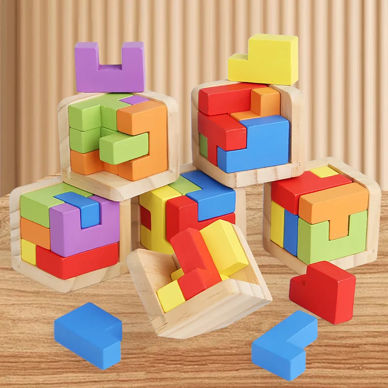 Creative 3D Cube Puzzle Luban Interlocking Creative Educational Wooden Toy Brain IQ Mind Early Learning Game Gifts For Children