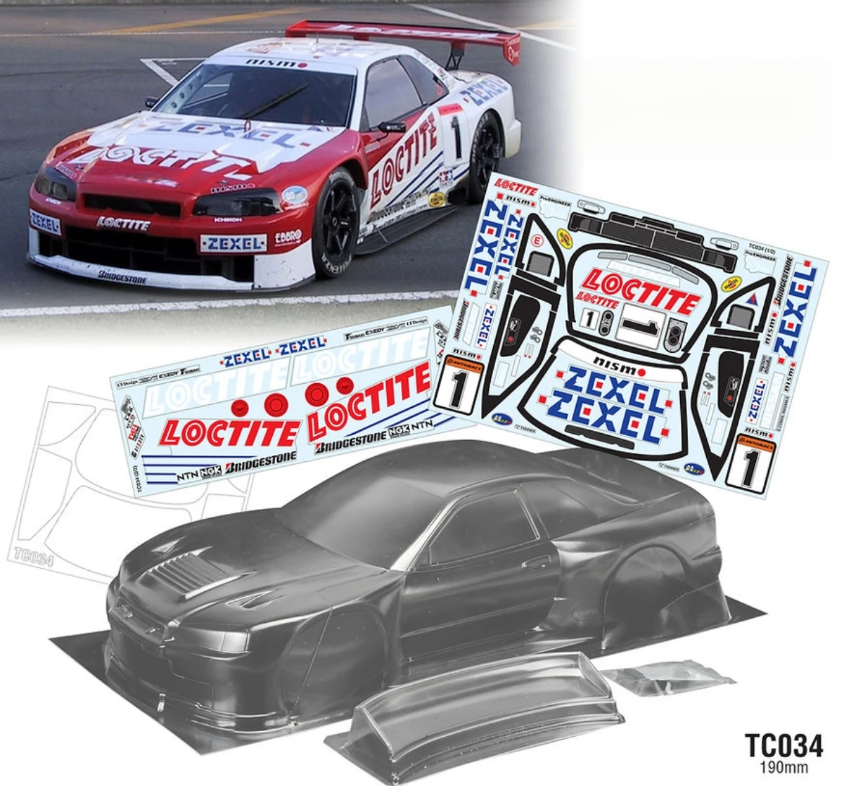 

1/10 GTR R34 RC Drift car, 190mm Width, Clear Polycarbonate body shell