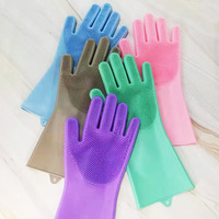 1 Pair Dishwashing Cleaning Gloves Silicone Rubber Sponge Glove Household Scrubber Kitchen Clean Tools Dropshipping for Kitchen