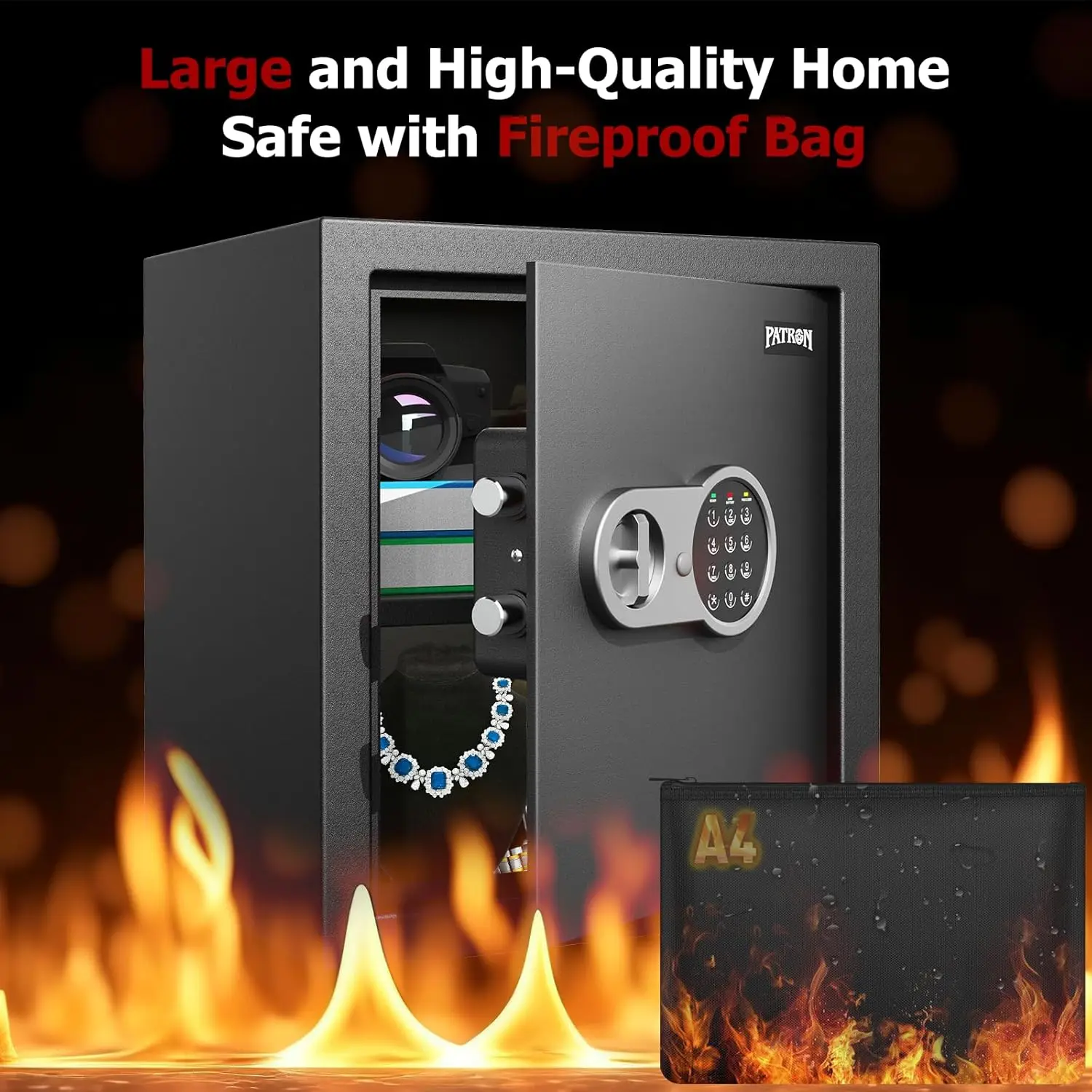 [ 2.3 Cu.ft. ]PATRON Fireproof Safe for Home,Digital Security Home Cabinet Safes for Money Cash Documents,Safe Box with Electron