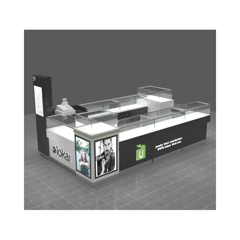 Stainless Steel Retail Checkout Mall Kiosk Showcase Design Shopping Cash Display Racks for Jewelry Cabinets Counter Display