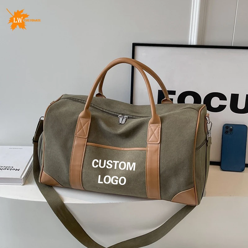 

Personalized Large Capacity Travel Bag Logo Luggage Bag Women's Sports Bag Men's Hand-held Canvas Bag Printed Name Image Gym bag