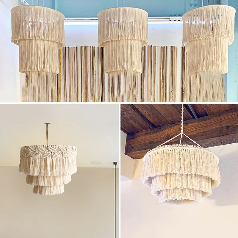 Ręcznie robiony tkane gobeliny klosz lampy wiszącej w stylu Boho lampa wisząca lampa sufitowa z frędzlami do domu żyrandole do sypialni 