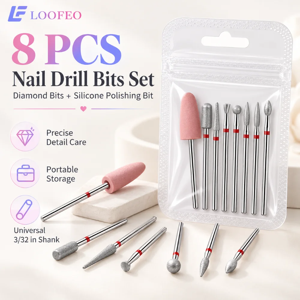 8Pcs Nail Drill Bits Set 2.35mm Fine Grit Diamond Cuticle Cleaners Silicone Polishing Head For Manicure Nail Prep Home Salon Use