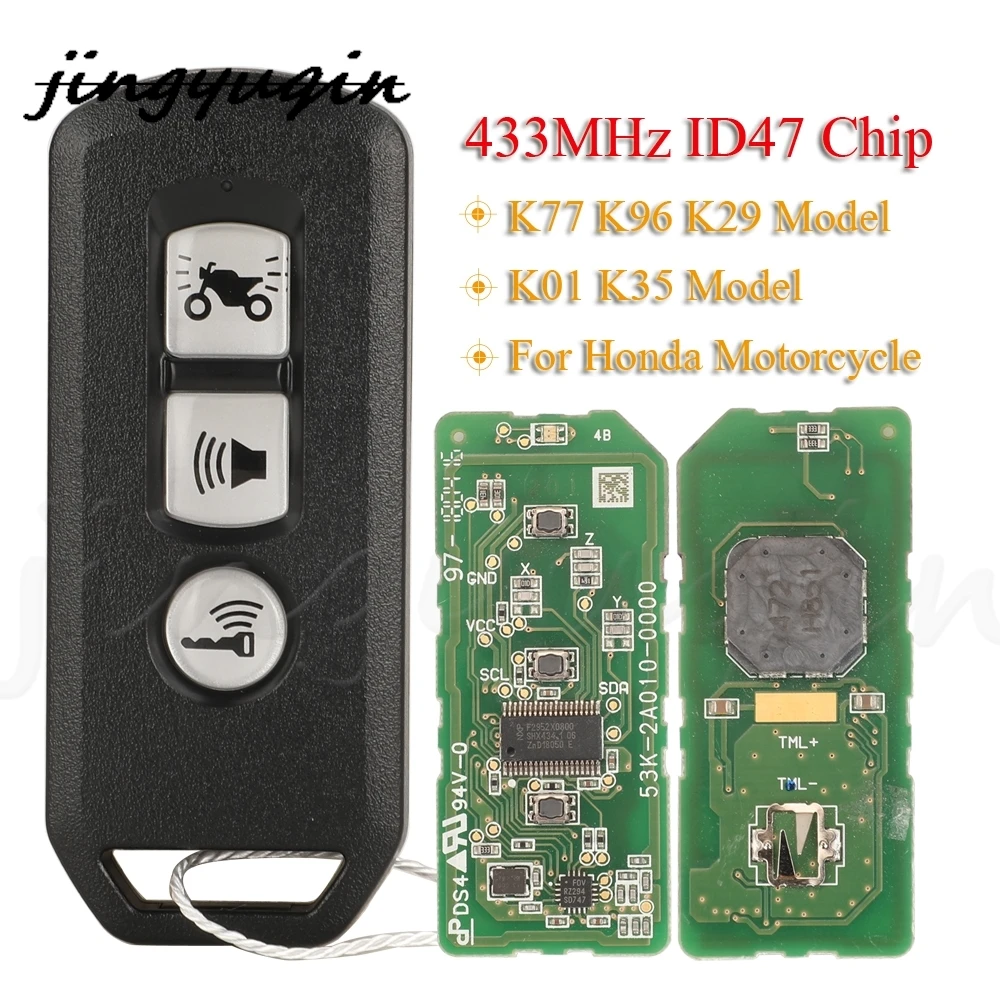 

Jingyuqin 3Buttons Keyless Entry Remote Car Key Fob 433MHz ID47 Chip For Honda Motorcycle K01 K35 K77 K96 K29