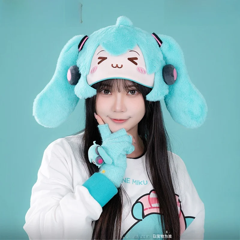 moeyu-初音ミク-冬用-暖かい-防寒-ぬいぐるみ帽子-手袋-イヤーマフ-かわいい-アニメ-コスプレ-アクセサリー-ボーカロイド-ボーカロイド-v-ホーム
