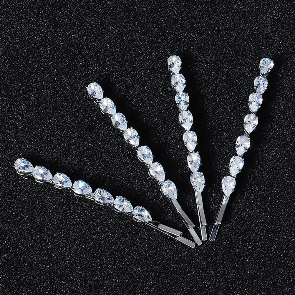 

4Pcs Rhinestones Hair Clips Barrette Crystal Hairpin Elegant Wedding Birthday Party Hair Accessories for Women Straight Curly