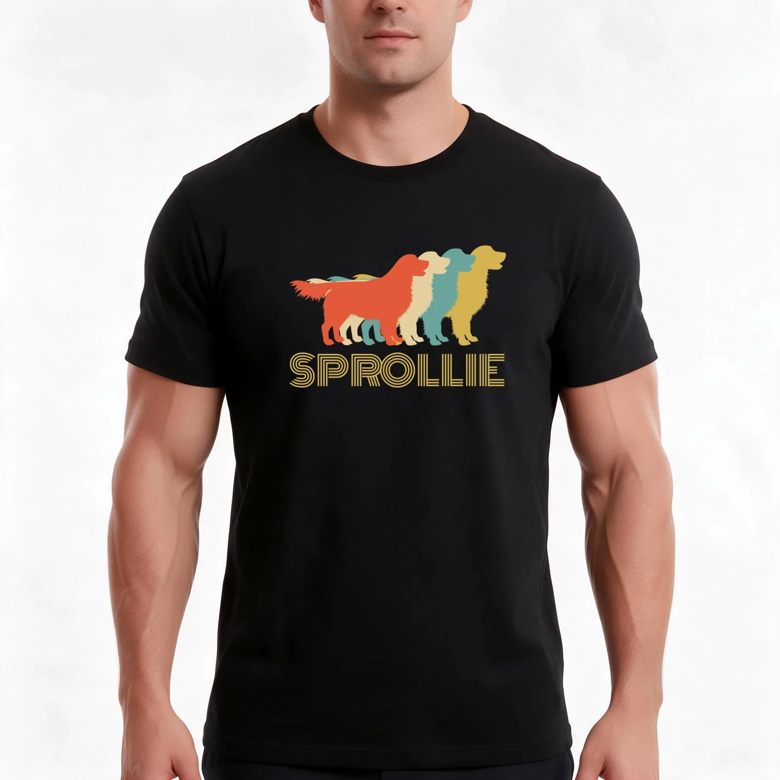 Sprollie Dog Vintage Colours Design T-Shirt, Summer Casual Cotton Tee, Oversized Streetwear Tops, Vintage Graphic Print