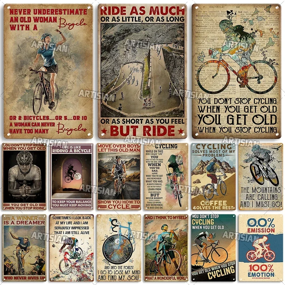 Artisian Cycling Tin Sign Bicycle Decorative Plaque Bike Sport Metal Poster Wall Decor Garage Bar Pub Club Hotel Cafe Kitchen