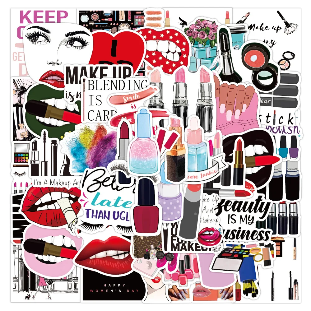 10/30/50PCS ragazze rossetto cosmetico adesivo personalità del fumetto Graffiti decorazione Scrapbook custodia per telefono portatile decalcomania impermeabile