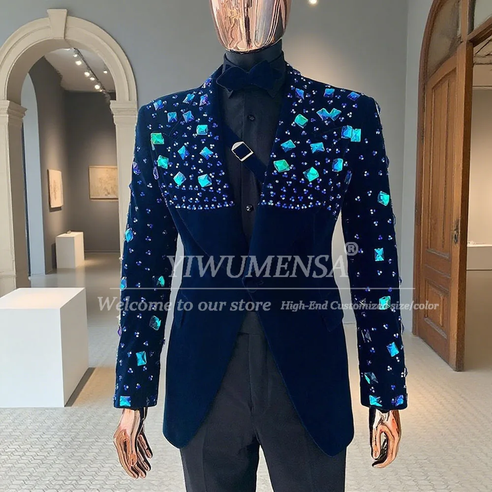 

Luxury Suits Men 2 Pieces Set Velvet Jacket Pants Groom Wedding Tuxedos Jewelry Beaded Prom Blazer Customized Costume Homme 2026