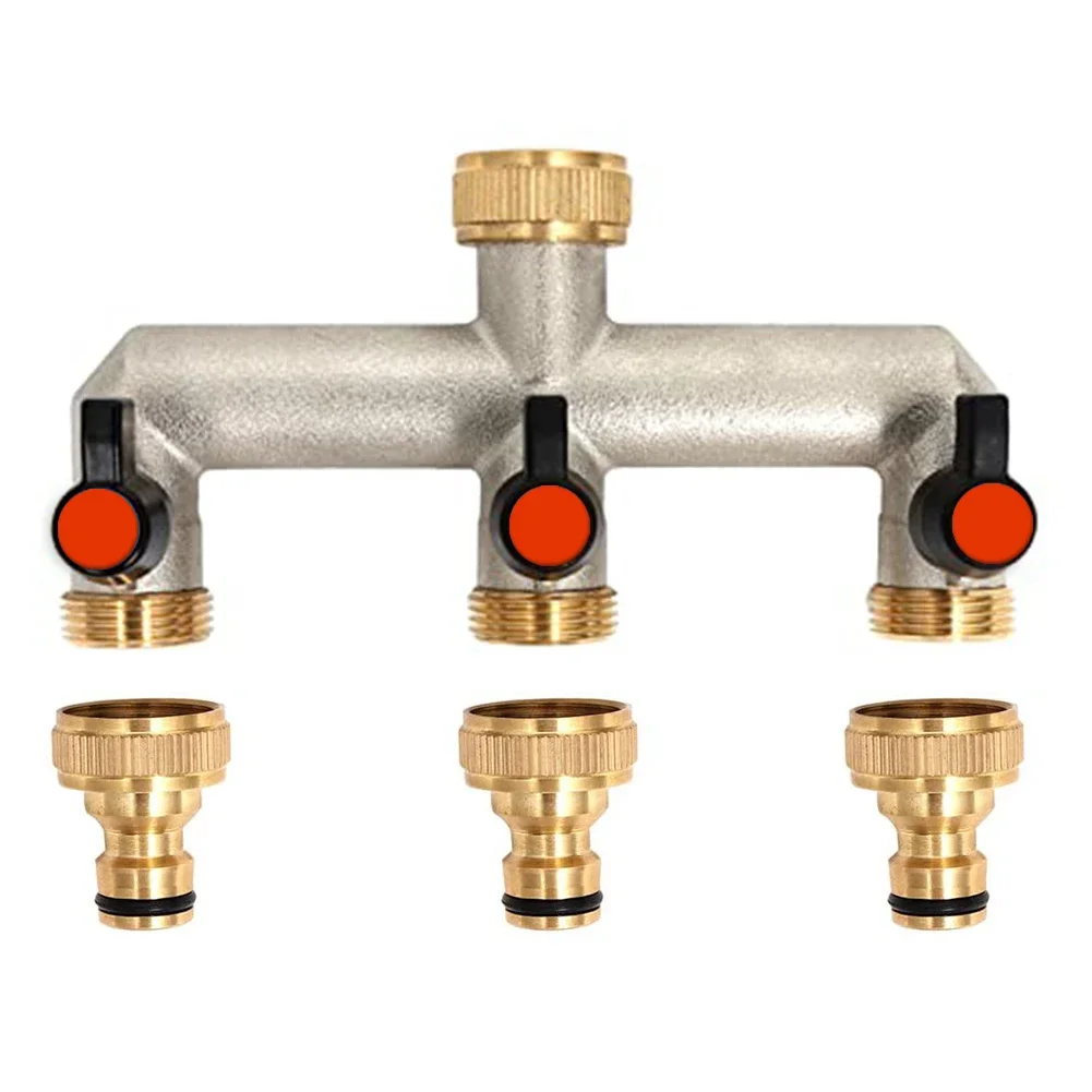 

Water Flow Control Outdoor Use 3-Way Faucet Splitter 3 Devices Hose Splitter Easy To Operate Individual Ball Valves