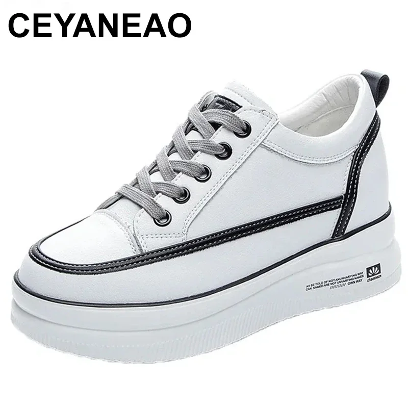 

Кроссовки женские из натуральной кожи, на танкетке, сетчатые, с круглым носком, Повседневные Дышащие, 7 см