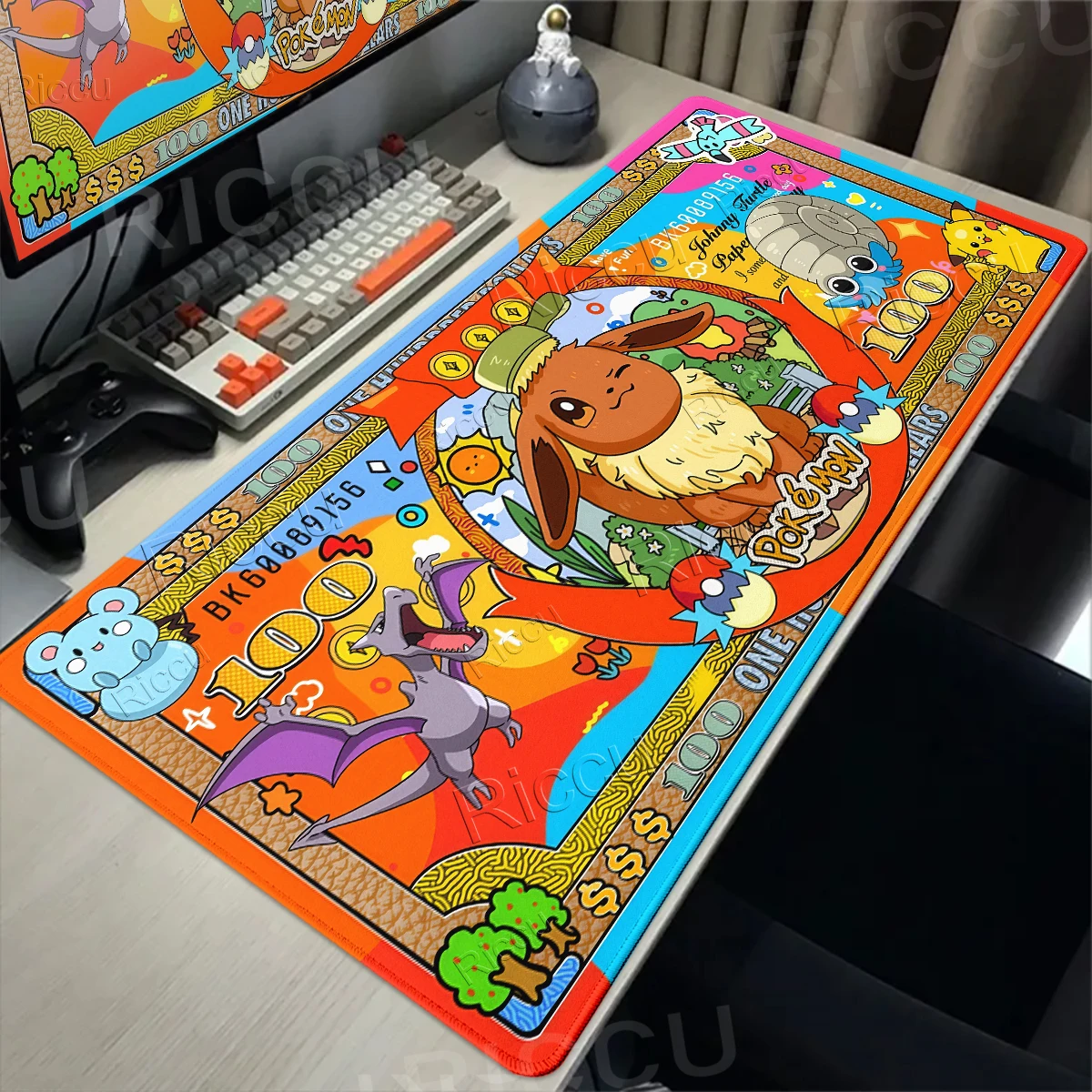 Erweiterte Pokemon-Banknoten Kawaii Japan Anime Mauspad PC-Zubehör Rutschfeste Gamer-Tastatur Laptop Gaming Lockedge Gummimatte