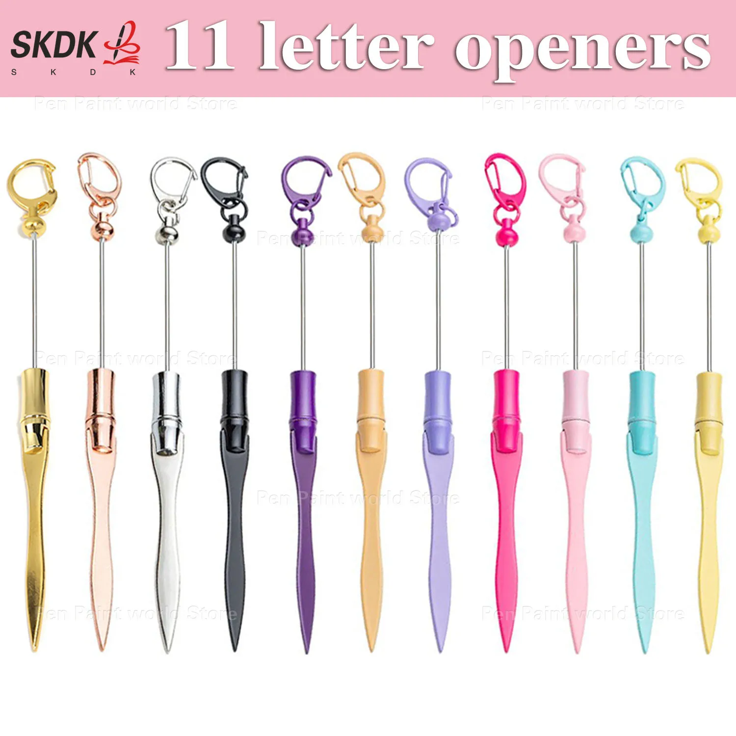 

11Pcs DIY Beaded Letter Opener - Multi-Function Metal Paper Knife with Keychain for Outdoor & Office Use