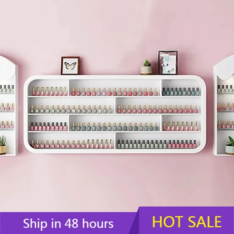 

YTYIN Customizable White Wood Salon Manicure Nail Polish Holder Display Shelf Wall-Mounted Nail Polish Display Rack