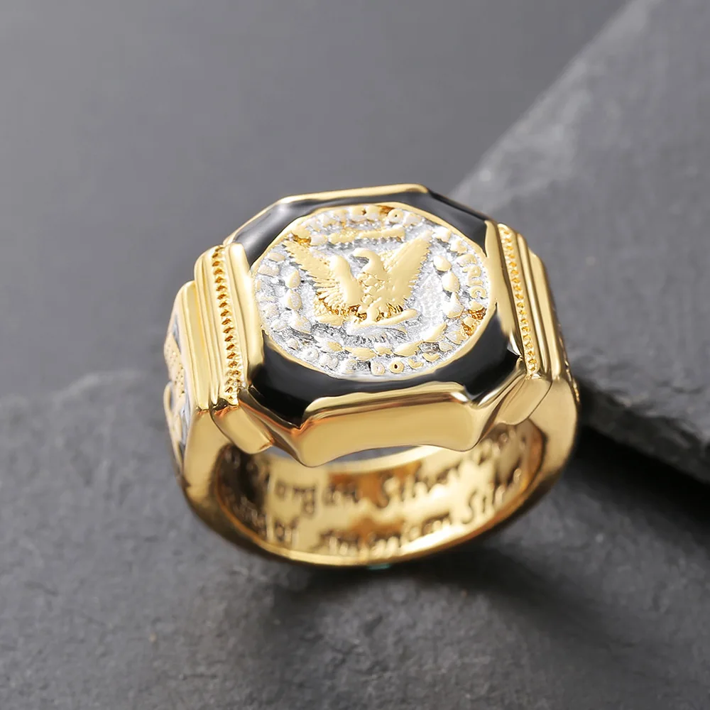 925 Sterling Silver Mens Ring New Gold Two Tone Design Durable Hypoallergenic Finger Ring For Daily Dating Business Casual Wear