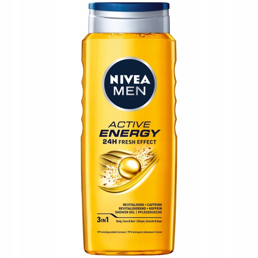 Nivea Men Active Energy Gel de ducha corporal para hombre 3 en 1 con cafeína 500 ml