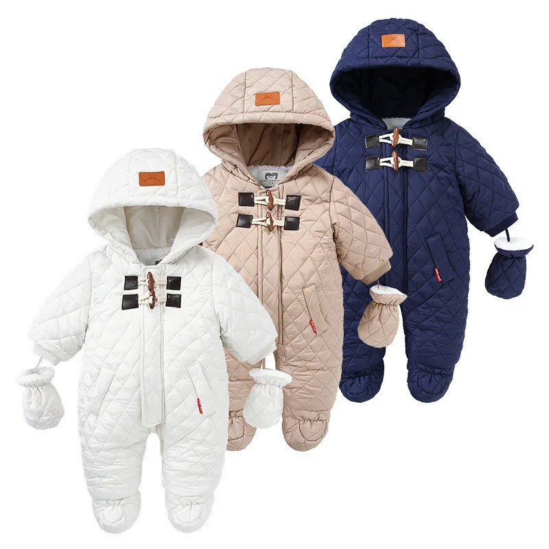 UNIFEMEN 2024 Baby Boy Winter Jumpsuit Plus Velvet Warm Newborn Baby Overalls Infant Girl Snowsuit Toddler Romper Outerwear Coat