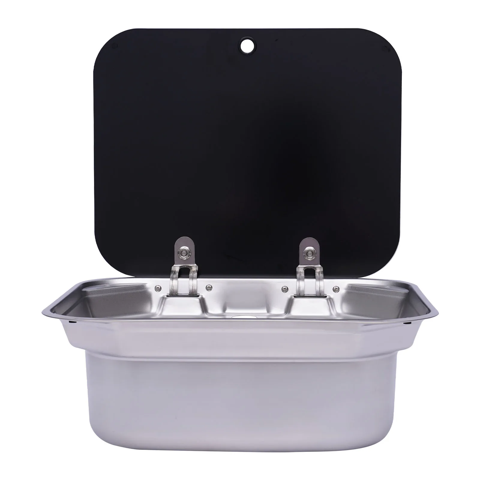 Stainless Steel Hand Wash Basin Sink, Large Diameter 16.7*14.7in and Depth 5.9in Rv Camping Trailer Accessories 1*rv Kitchen Sink 4 Set*buckles 1 *drain Plug 1*sealing Stripe 1*drain Pipe Tempered Glass Cover for Rv or Marine Boat