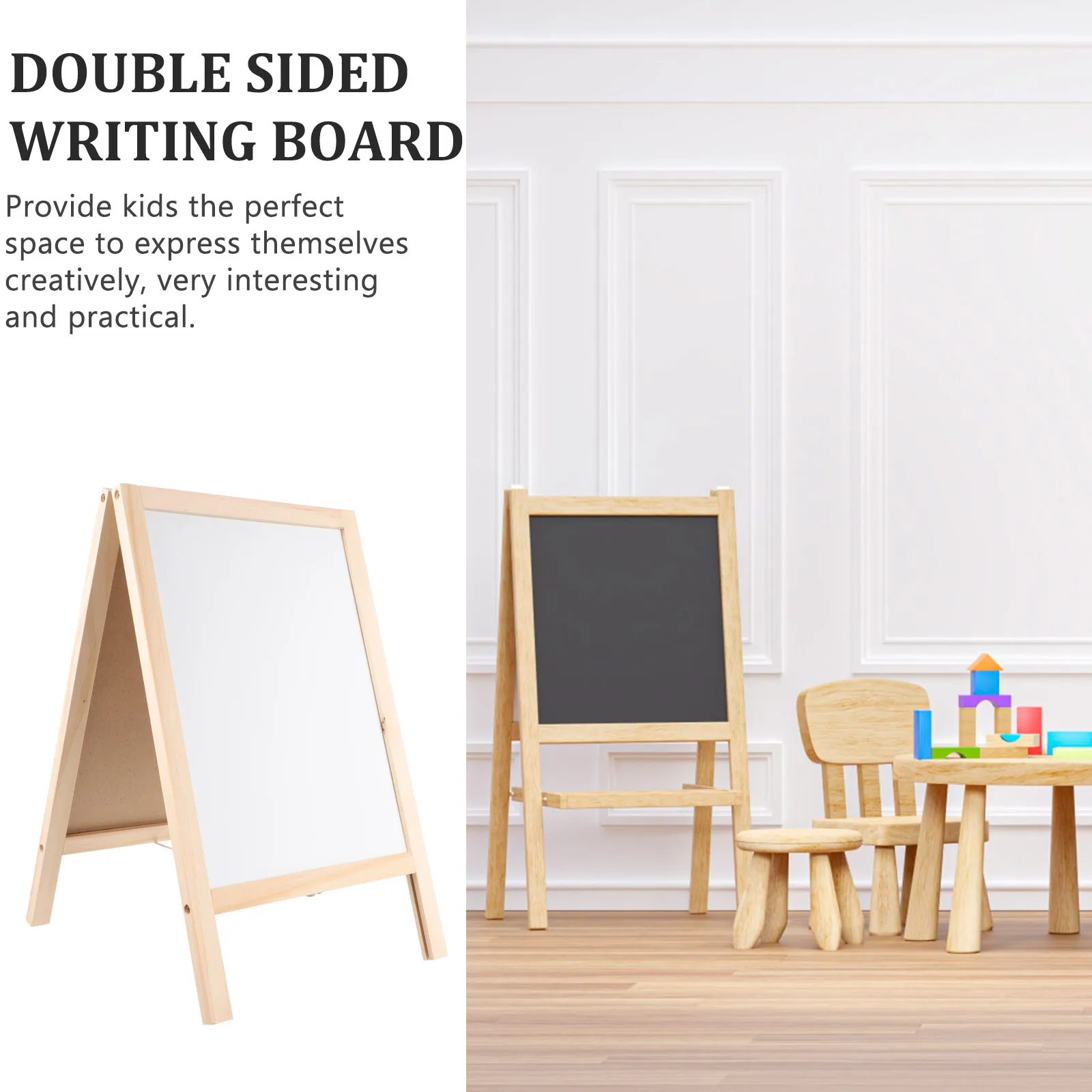 1 Set Wooden Stand Blackboard Double Side Message Draw Board White and Black Display Small Chalkboard Signss for Children