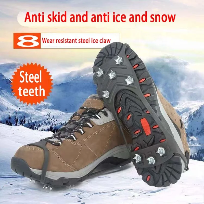 Ice Gripper Spike para Sapatos, Grampos de Neve Antiderrapantes, Caminhadas e Alpinismo, Exterior, 8 Dentes, Inverno