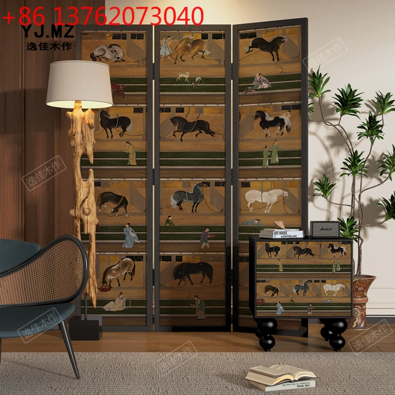 

Французский винтажный стиль, складной экран из цельного дерева, стабильный фон для гостиной, настенное покрытие